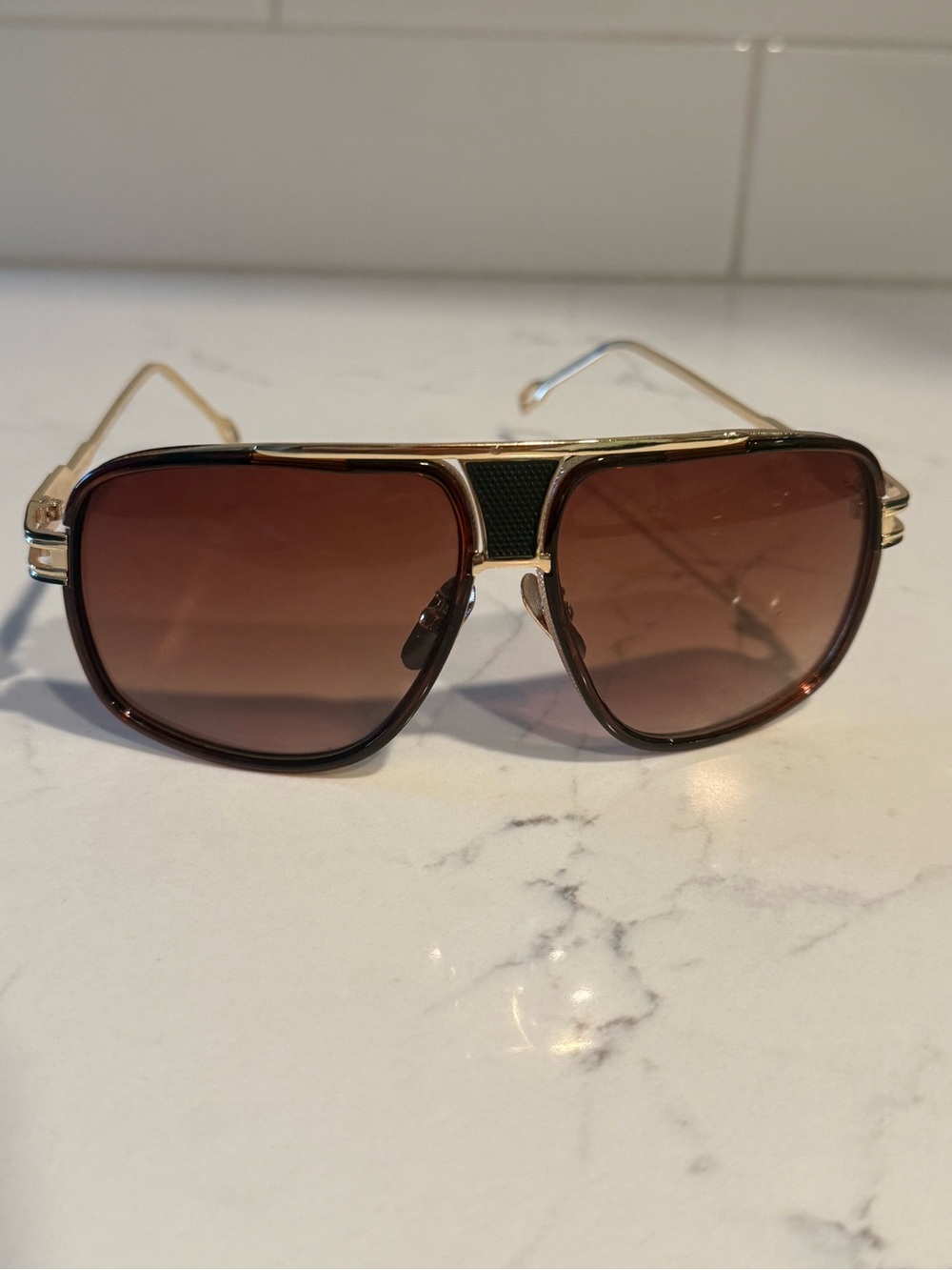 Gold Frame Brown Gradient Lens Sunglasses - Men Accessories - Picture 2 of 3